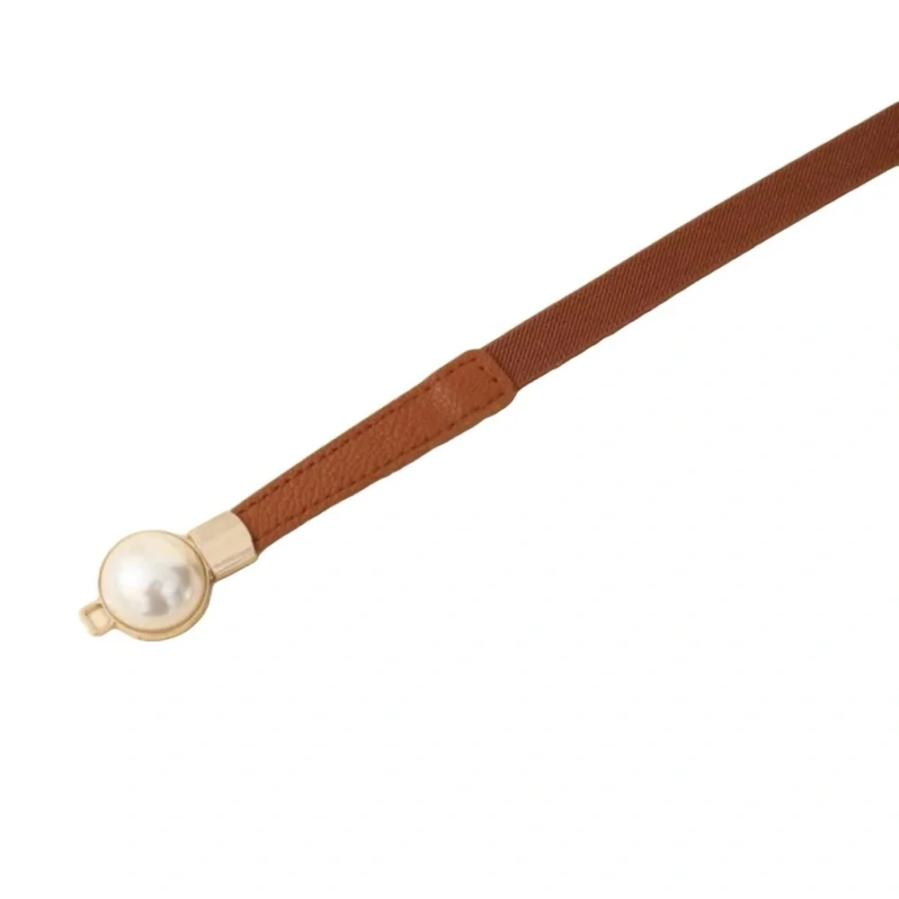 Plus Size Brown Pearl Accent Stretch Belt